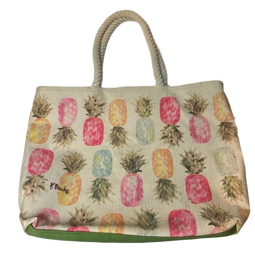 Sun n Sand Paul Brent Signed Colorful Pineapple Tote‎ Bag